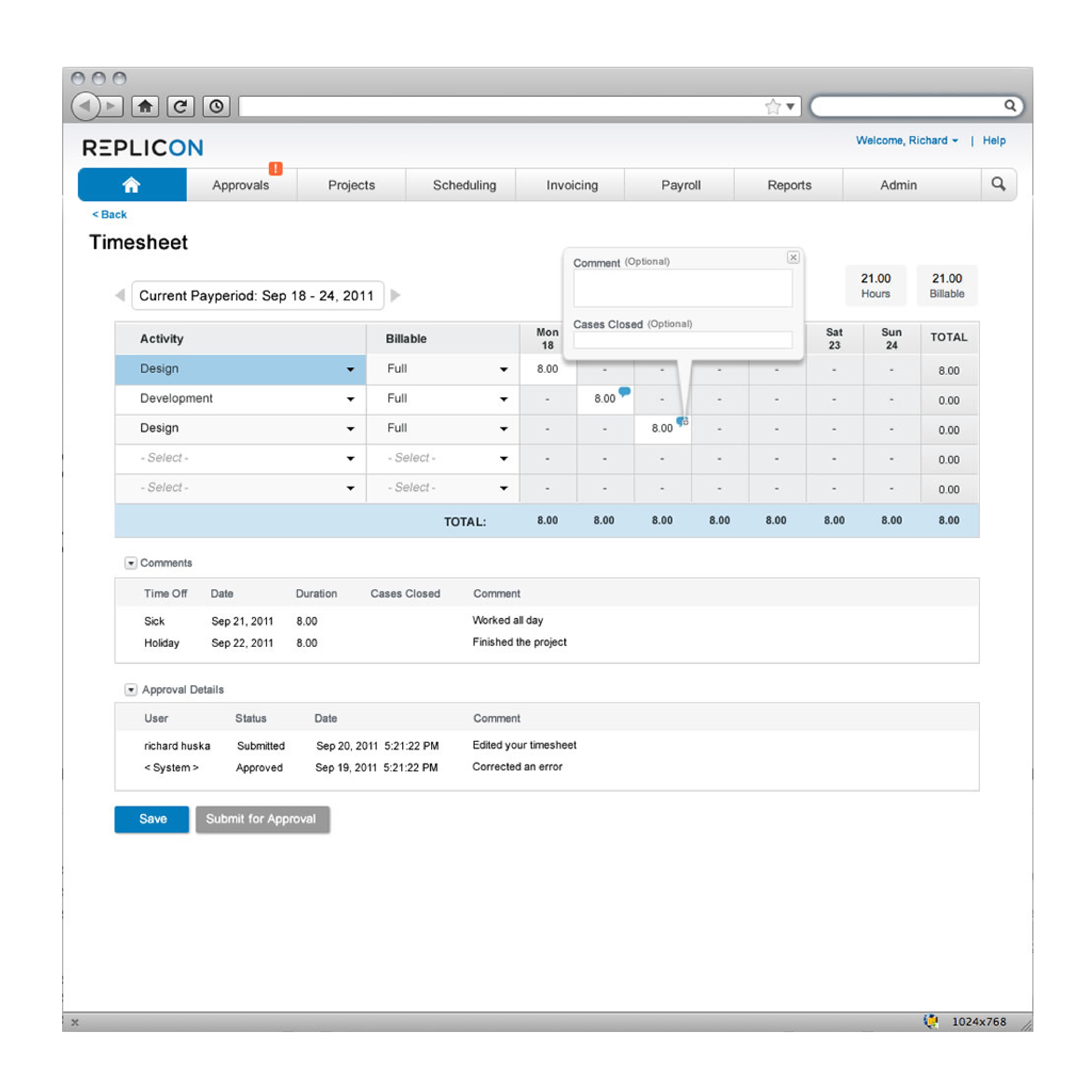 Replicon UI visual pacing best practices